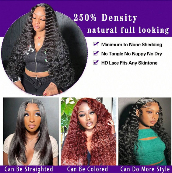 5×5 Natural Color 200% Density Deep Wave Transparent Lace Wigs