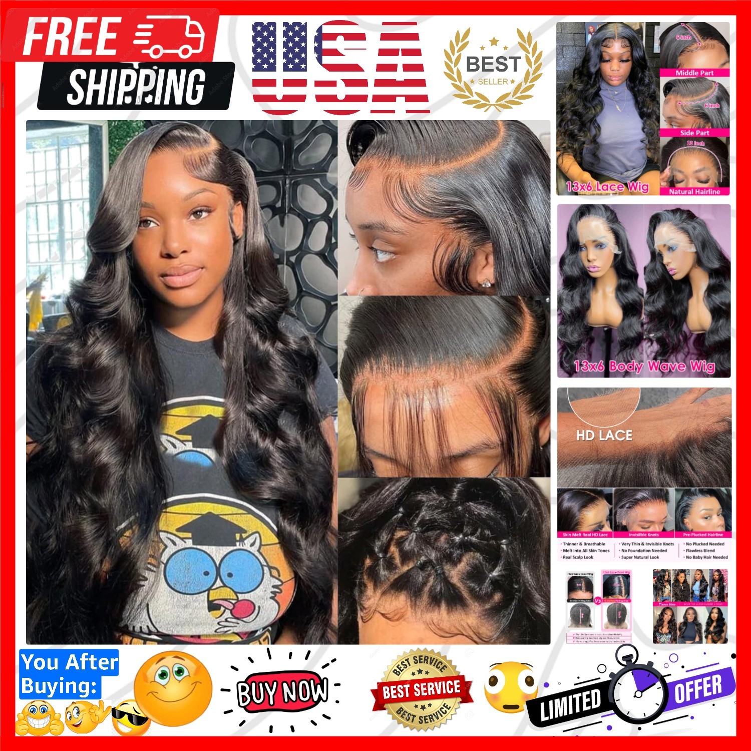 13×6 HD Transparent Lace Front Wigs Human hair Pre Plucked 180 Density Brazil…