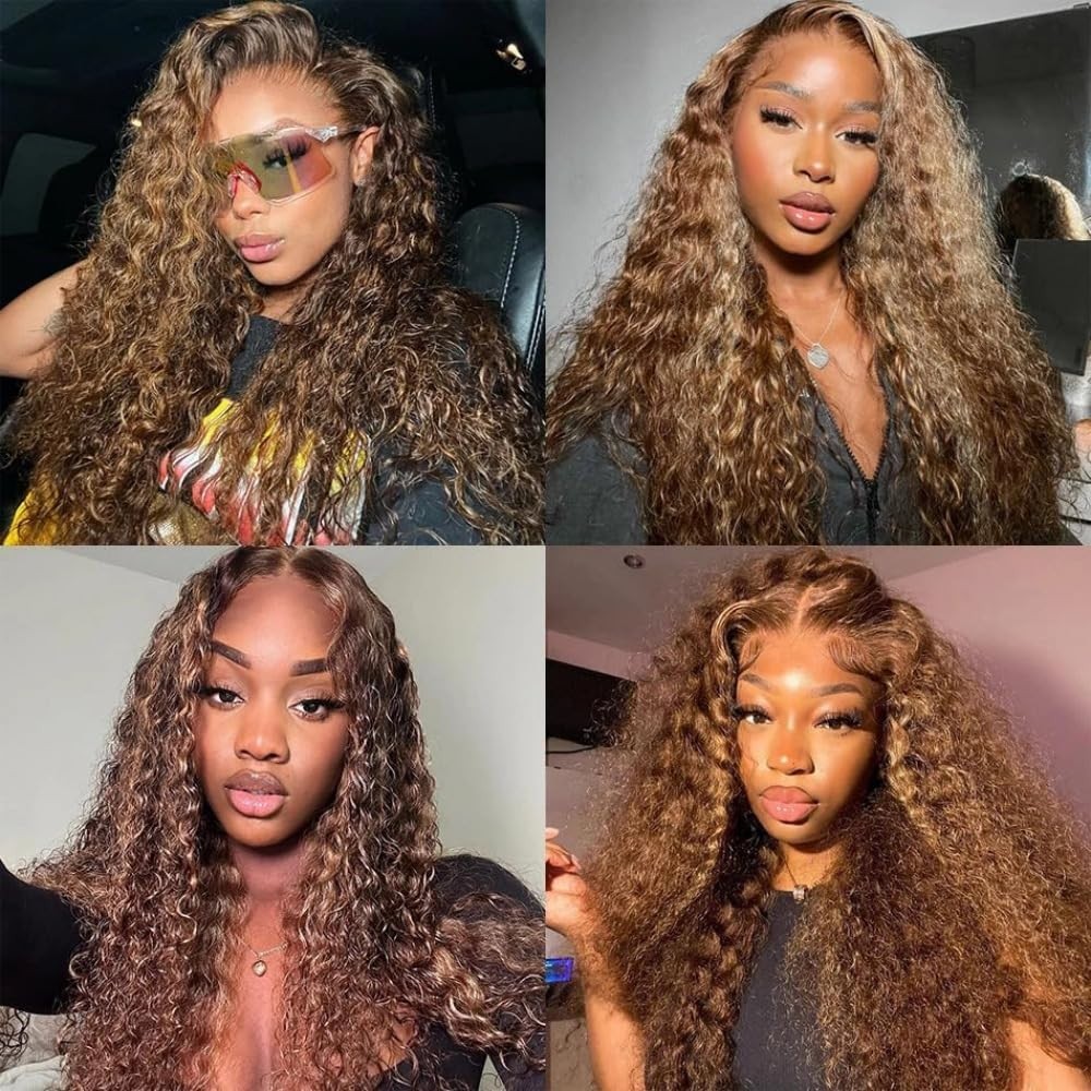 30″ Honey Blonde Deep Wave Lace Front Wig – 200 Density Ombre Human Hair for Wom