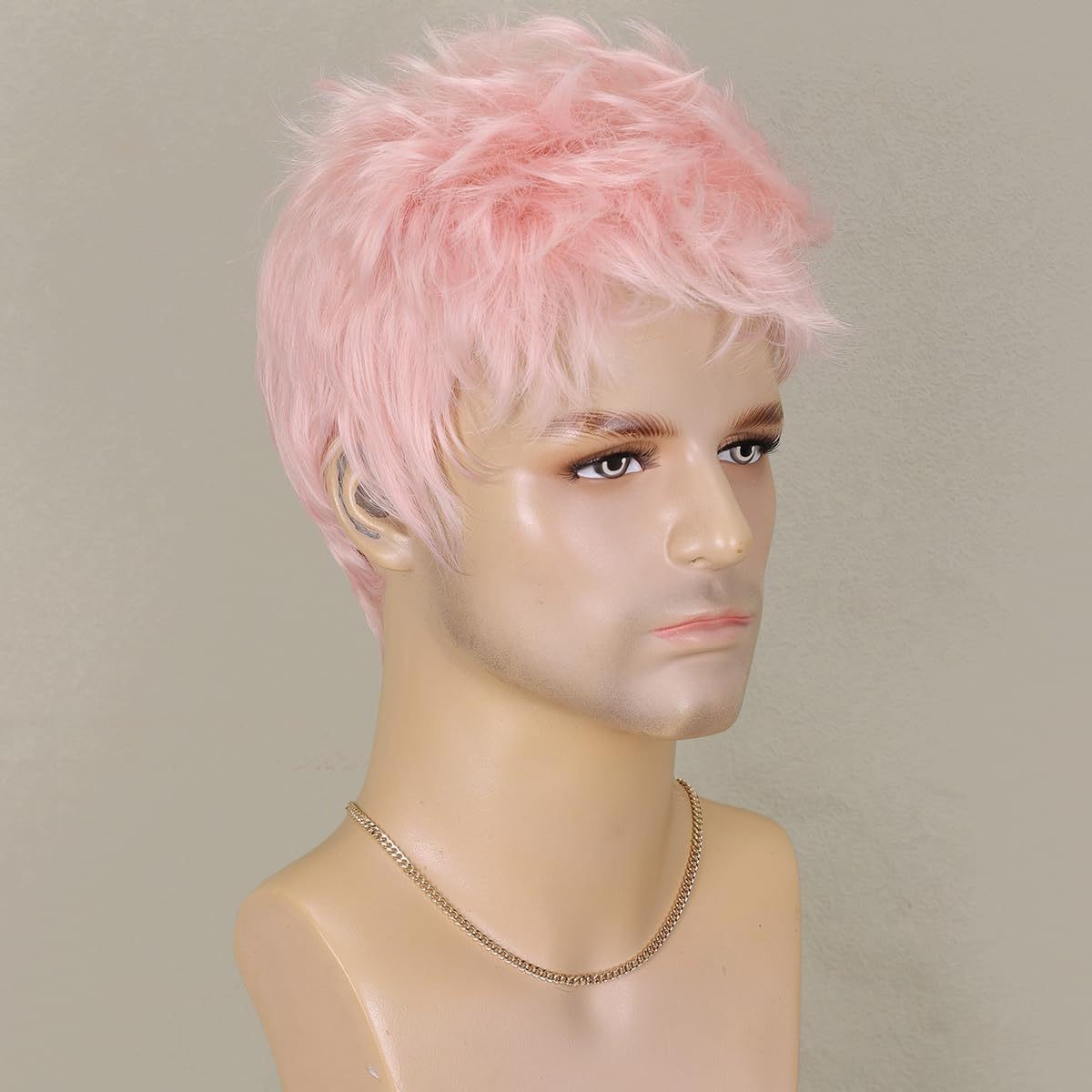 Unisex 6in Short Pink Wig Heat Resistant Synthetic Cosplay Party Wig