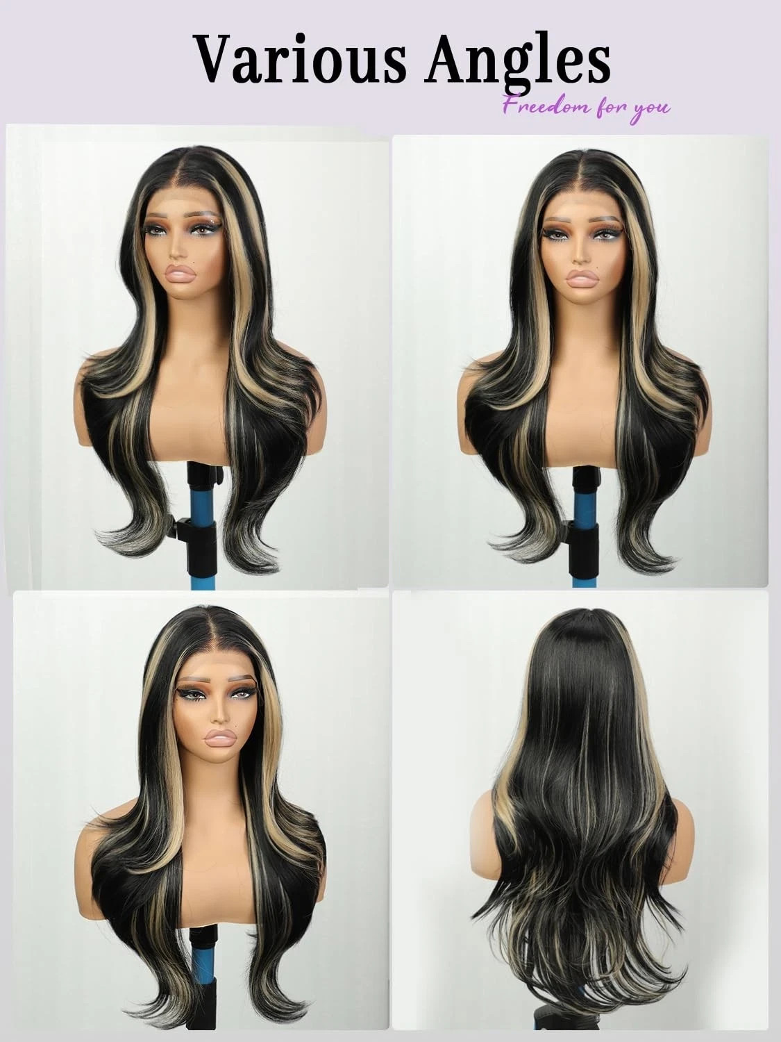 cuiud Skunk Stripe Glueless Lace Front Wig 0129 Synthetic Layered Wave 107