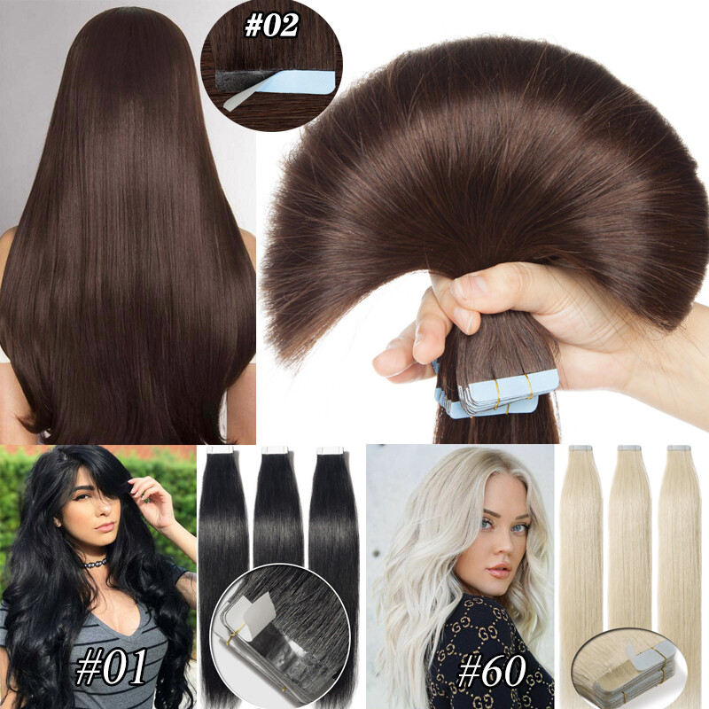 CLEARANCE 20-60pcs Thick Tape In 100% Real Human Hair Extensions Super Glue 150g