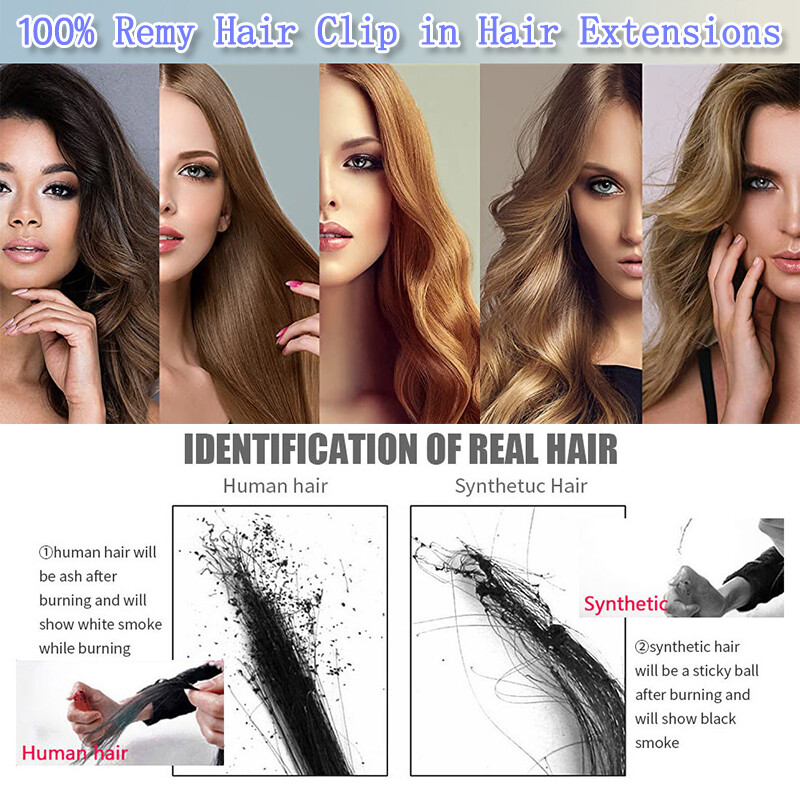 Clip in 100% Remy Real Human Hair Extensions Full Head Medium Short 12/14/16Inch