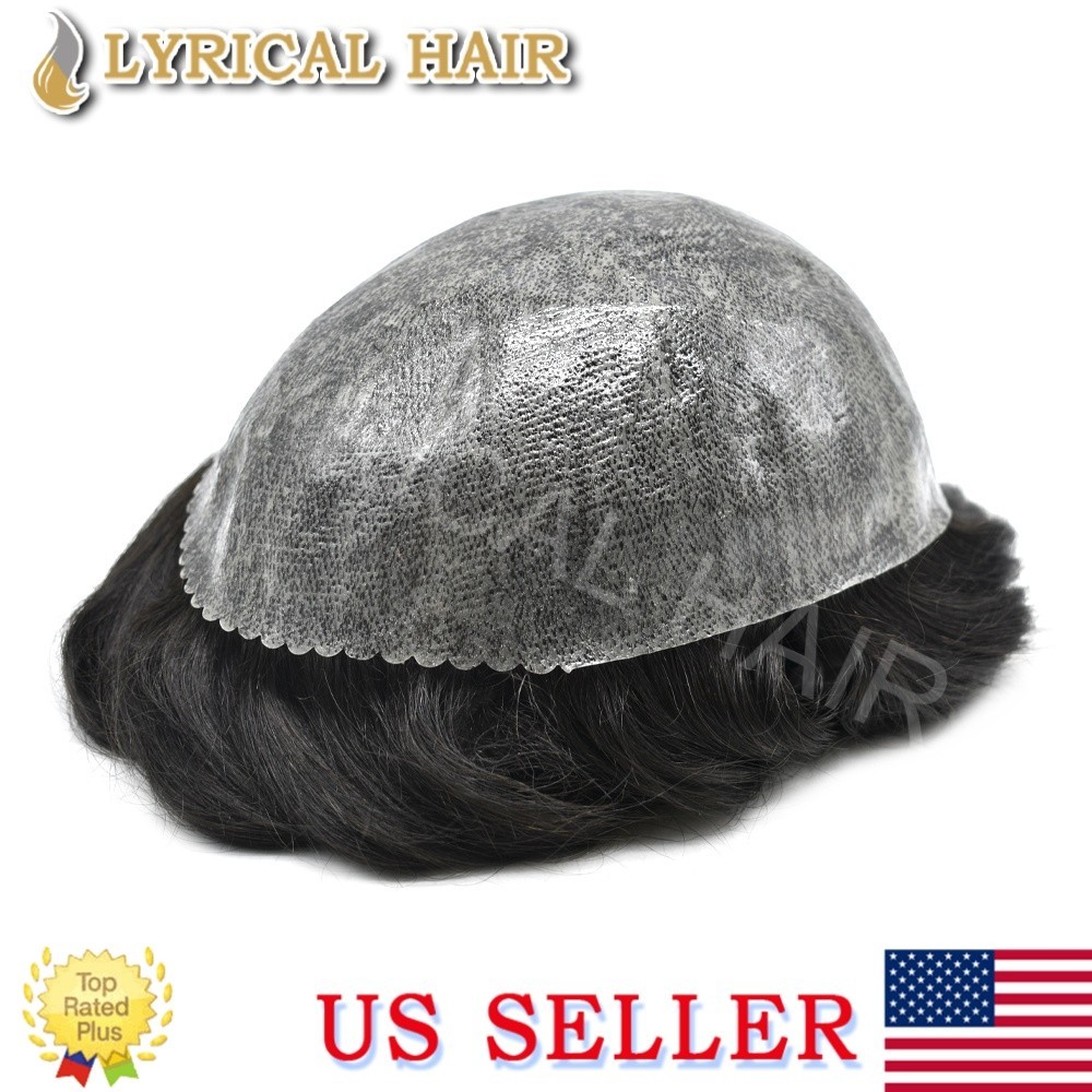 Mens Toupee Human Hair System All Colors Injected PU Durable Thin Skin Hairpiece