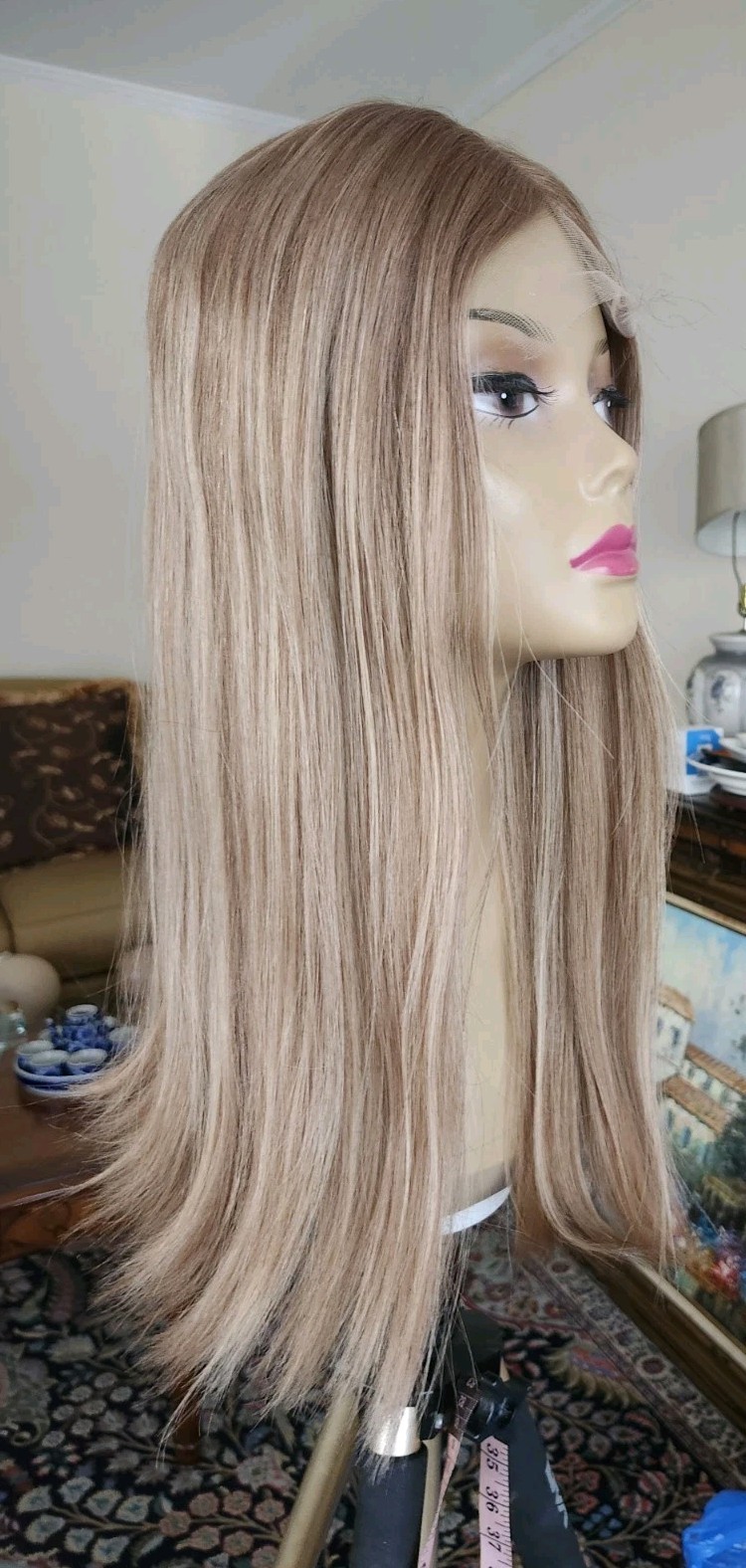 HUMAN HAIR MEDIUM BLONDE WITH DIMENSIONS LACE TOPPER 8″X8″ 22” LONG