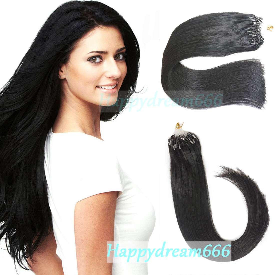 Pre-Looped Micro Ring Human Hair Extensions Silicone MicroBeads Link Full Head1g