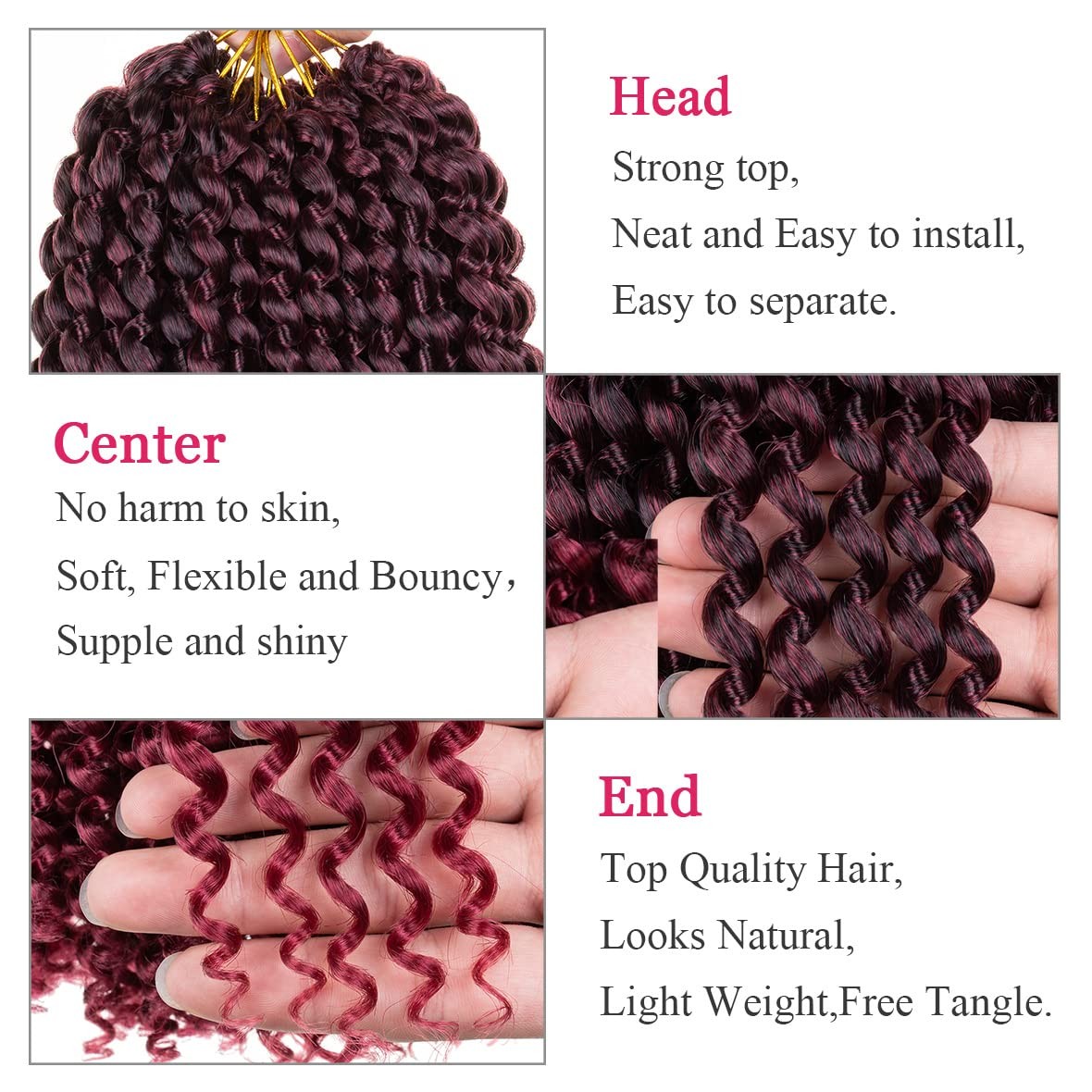 Leeven 24 Inch Passion Twist Hair Ombre Burgundy Water Wave Crochet Hair for Bla