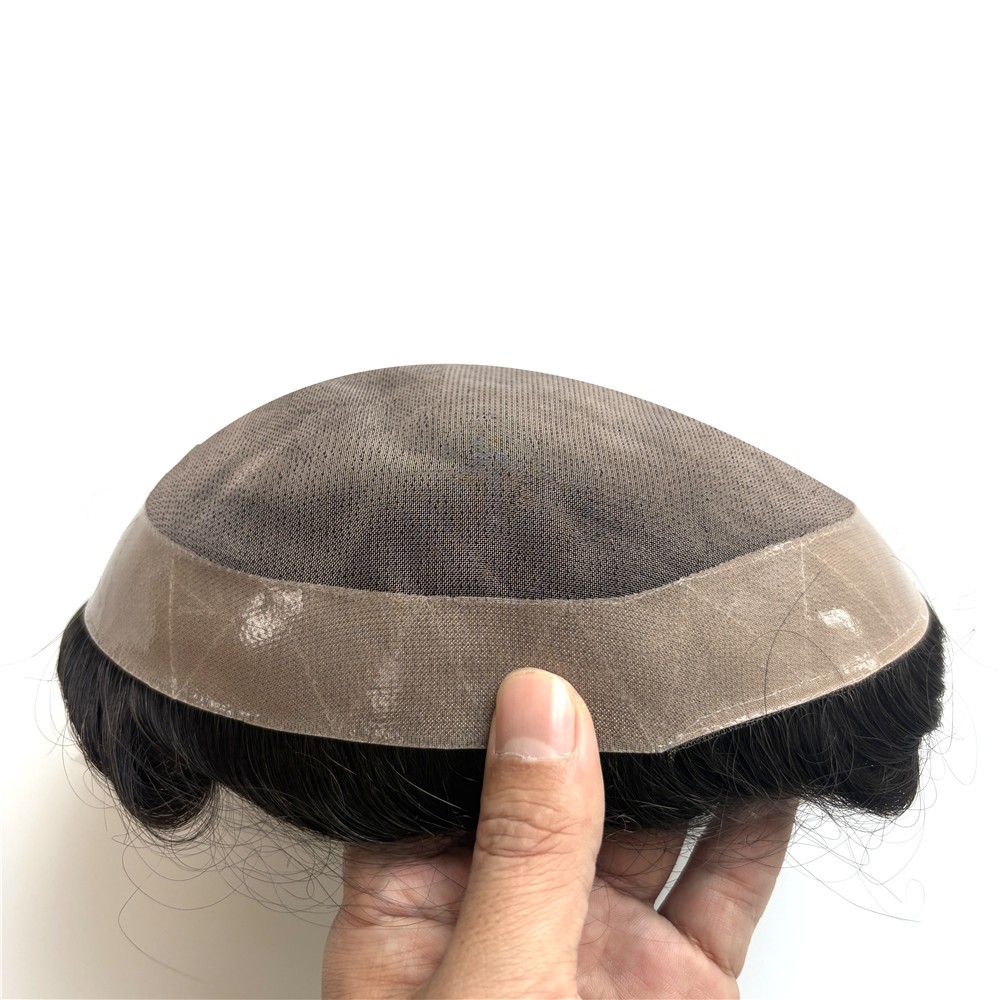 Durable Hair Replacement System Mens Toupee Fine Mono Wig Human Hairpiece #1B