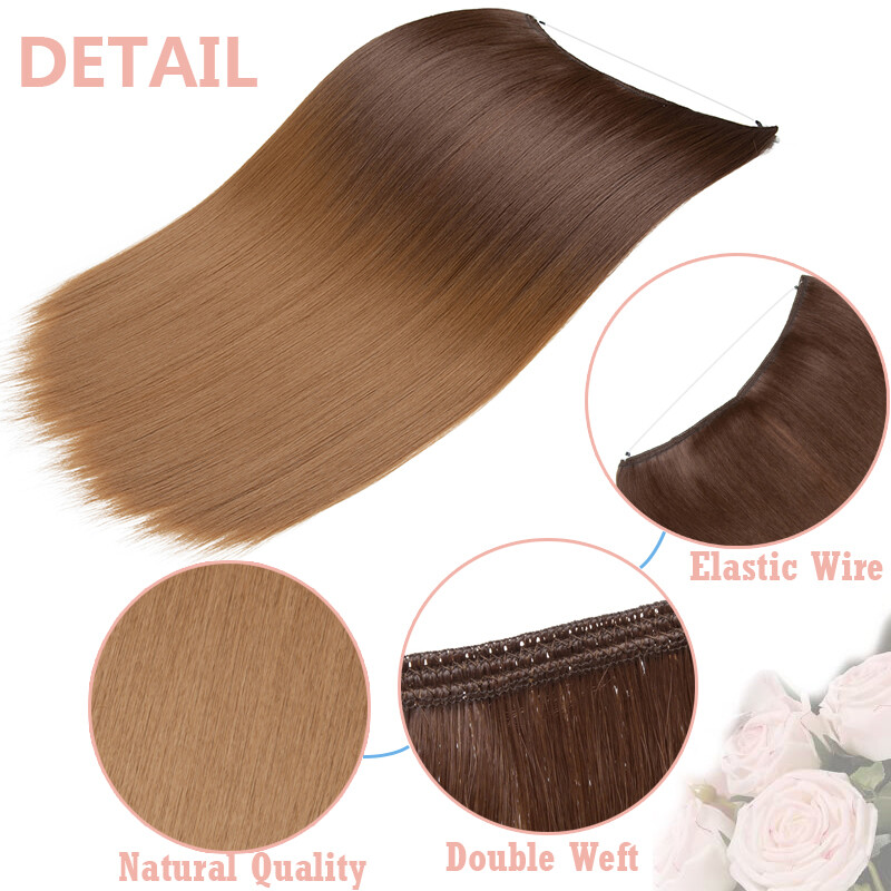 Balayage Brown Wire In Hair Extensions Elastic Band Secret Miracle Ring AS Human