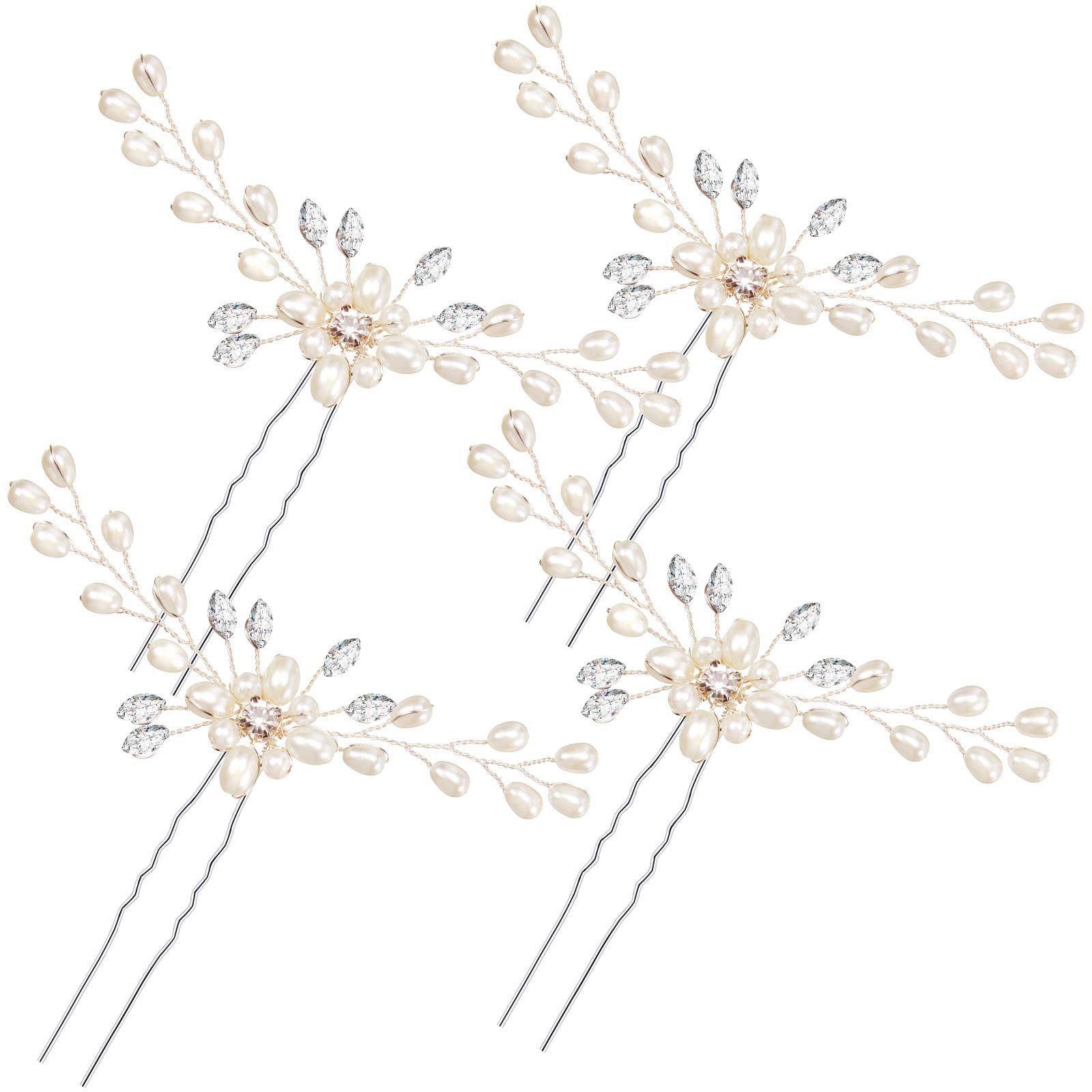 Syhood 4 Pieces Pearl Crystal Bridal Hair Pins Rhinestone Flower Wedding Hair Pi