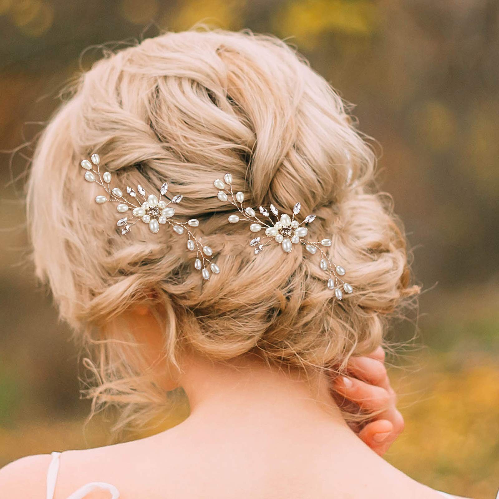 Syhood 4 Pieces Pearl Crystal Bridal Hair Pins Rhinestone Flower Wedding Hair Pi