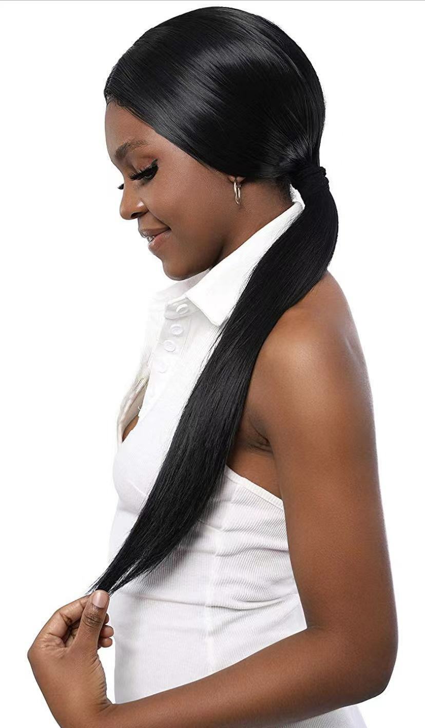 Synthetic Long Straight Wigs None Lace Heat Resistant Natural Black Density 150%