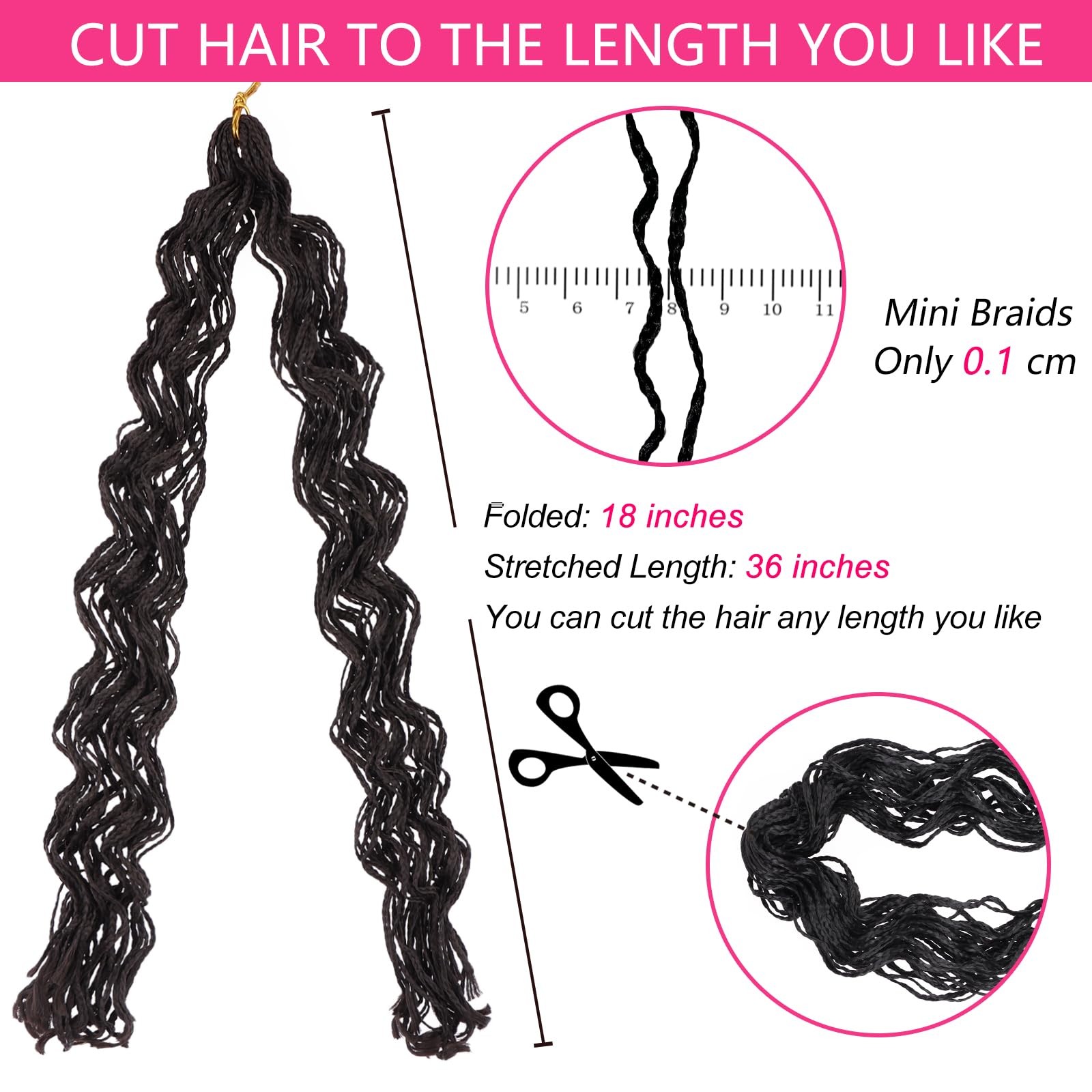 Ruiyok 18 Inch Micro Braids Crochet Hair 240 Strands Dark Brown Curly Zizi