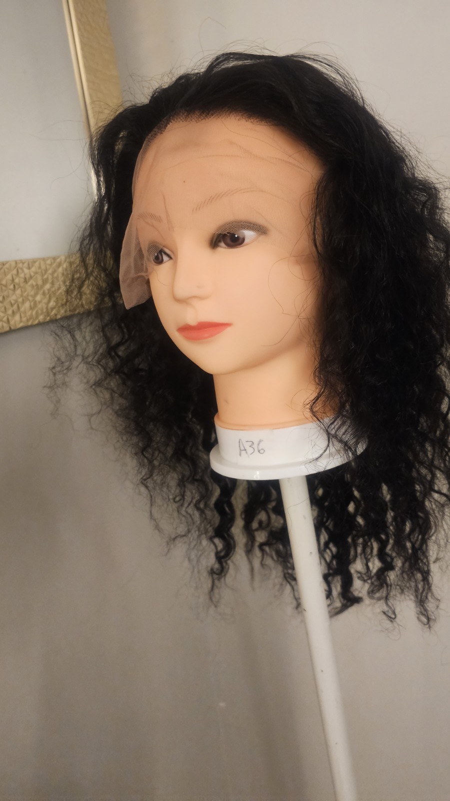 High Quality regular 22″ black waterwave 100% Virgin Human Hair Lace front Wig.