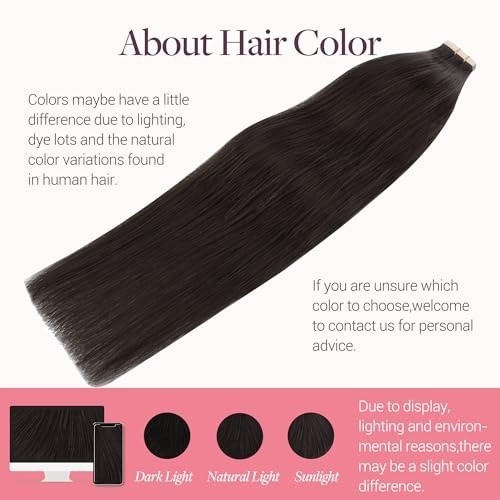 GOO GOO Tape in Hair Extensions Human Hair, 2 Dark Brown, 20inch 50g 20pcs
