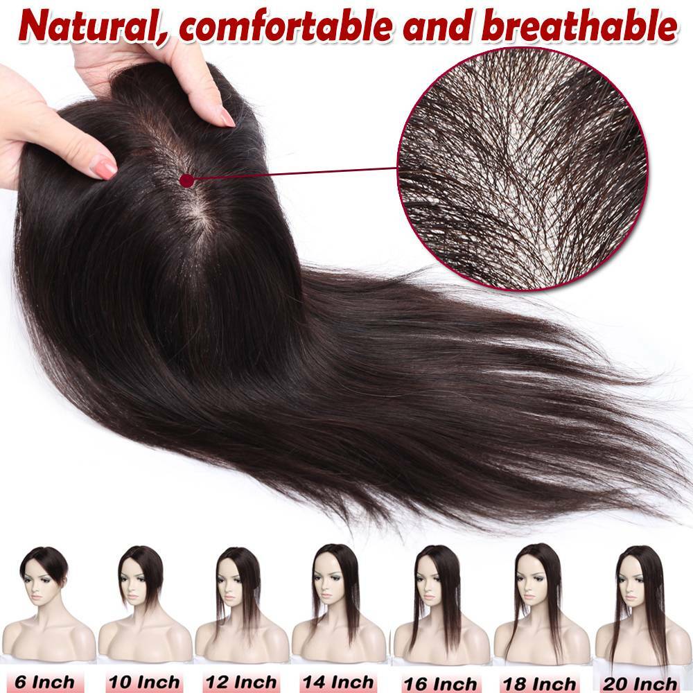 100% Human Hair Woman’s Topper Hairpiece Toupee Wig Black/Brown/Blonde Silk/Mono