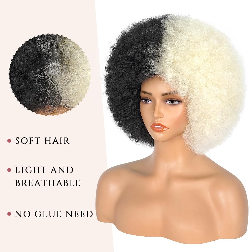 70’s Afro Wig for Women, Cruella Deville Short Afro Kinky Curly Wig, Glueless…