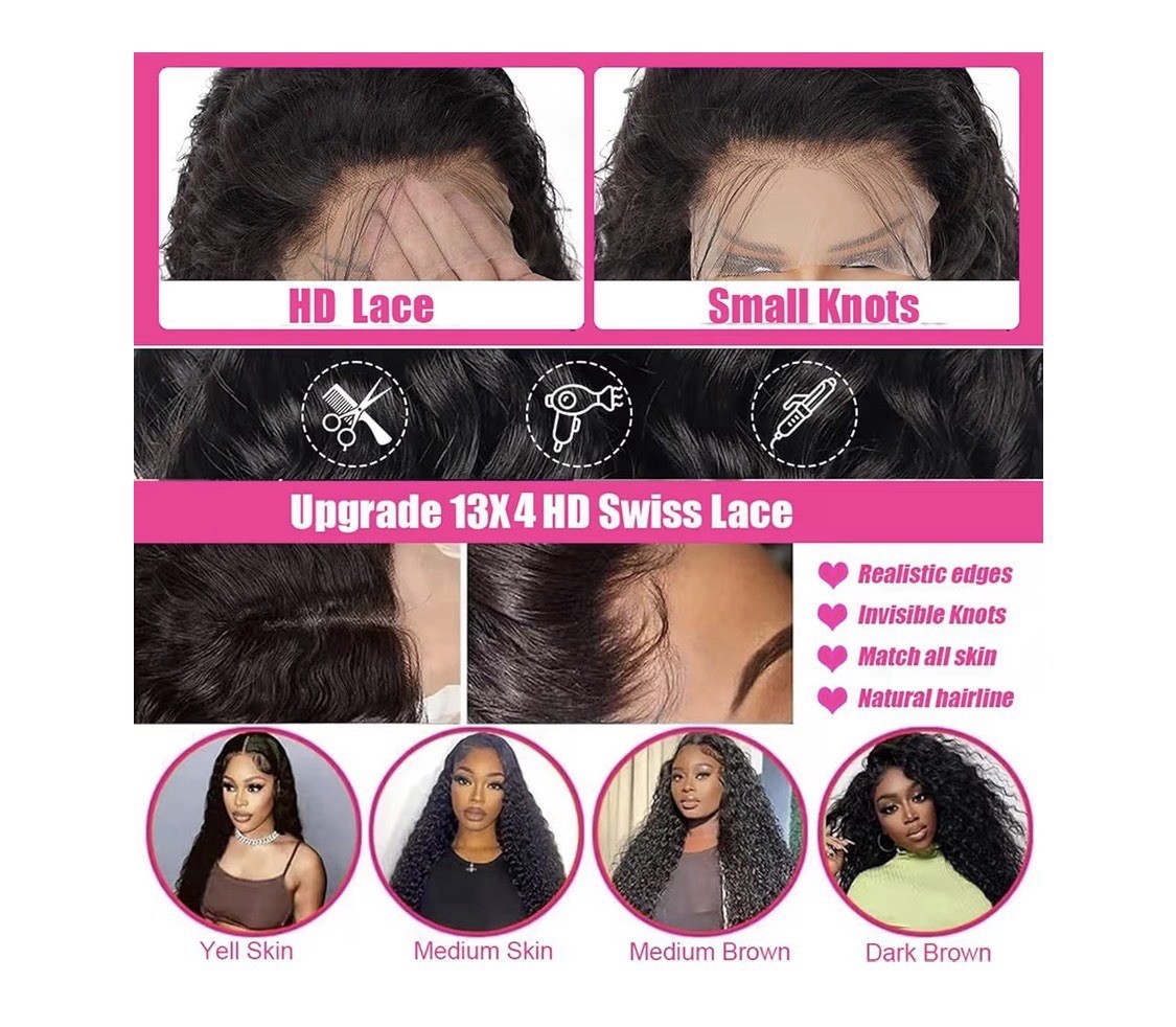 Deep Wave HD Lace Front Wig Pre-Plucked Invisible Knots Dark & Medium Brown