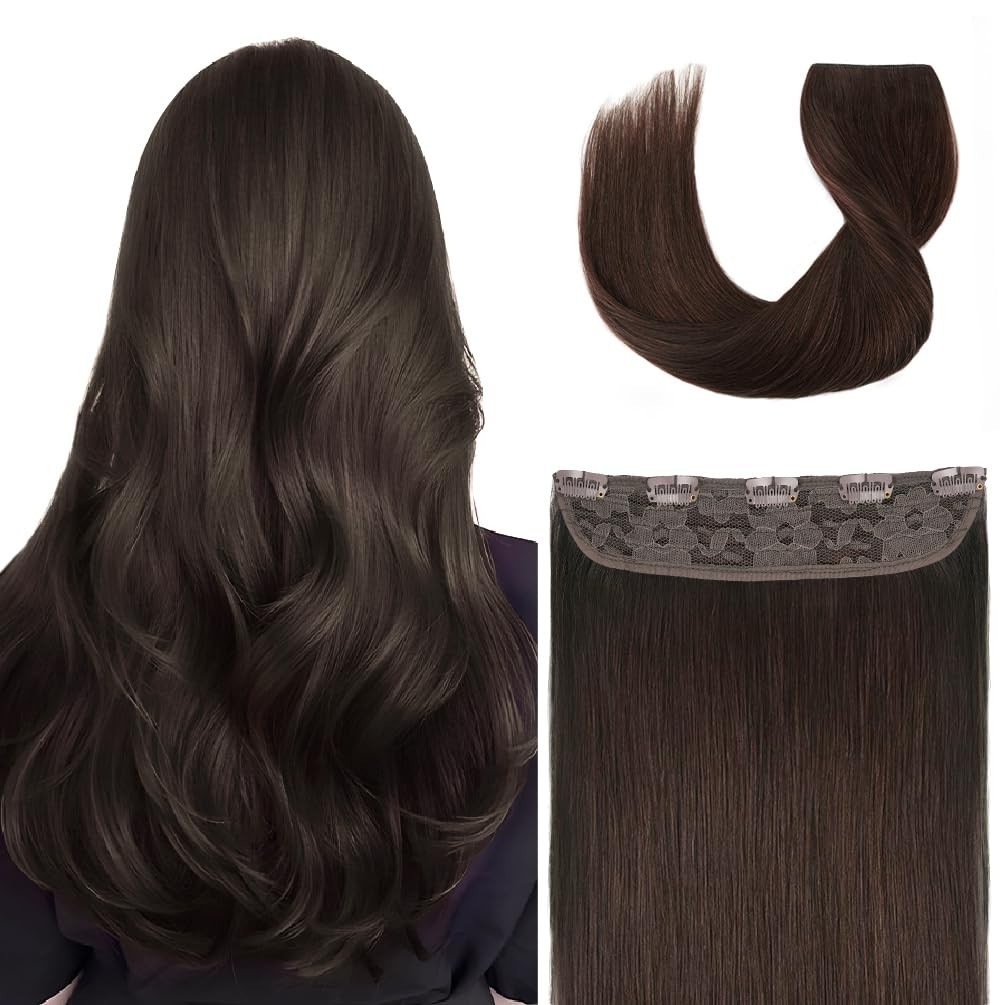 100% Real Human Hair Clip-In Extensions – 14″ Dark Brown, 70g, Full Head Coverag