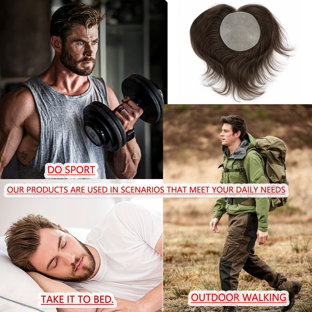 Men Frontal Hairline Temple Hair Patch Remy Human Hair Cover up Topper Bald Spot