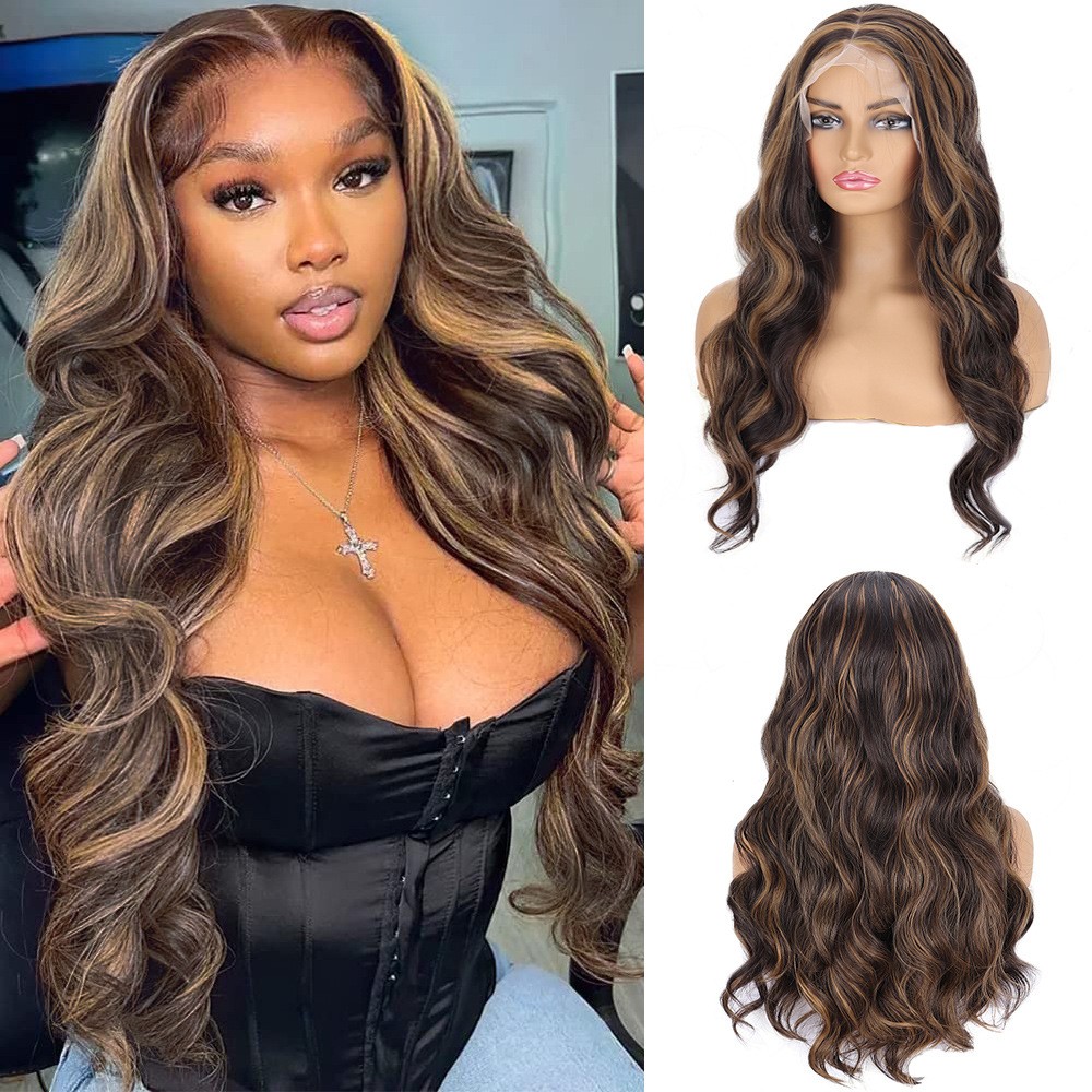 13×4 Front Lace Wig Piano Color Long Curly Synthetic Full Wig For Women Daily