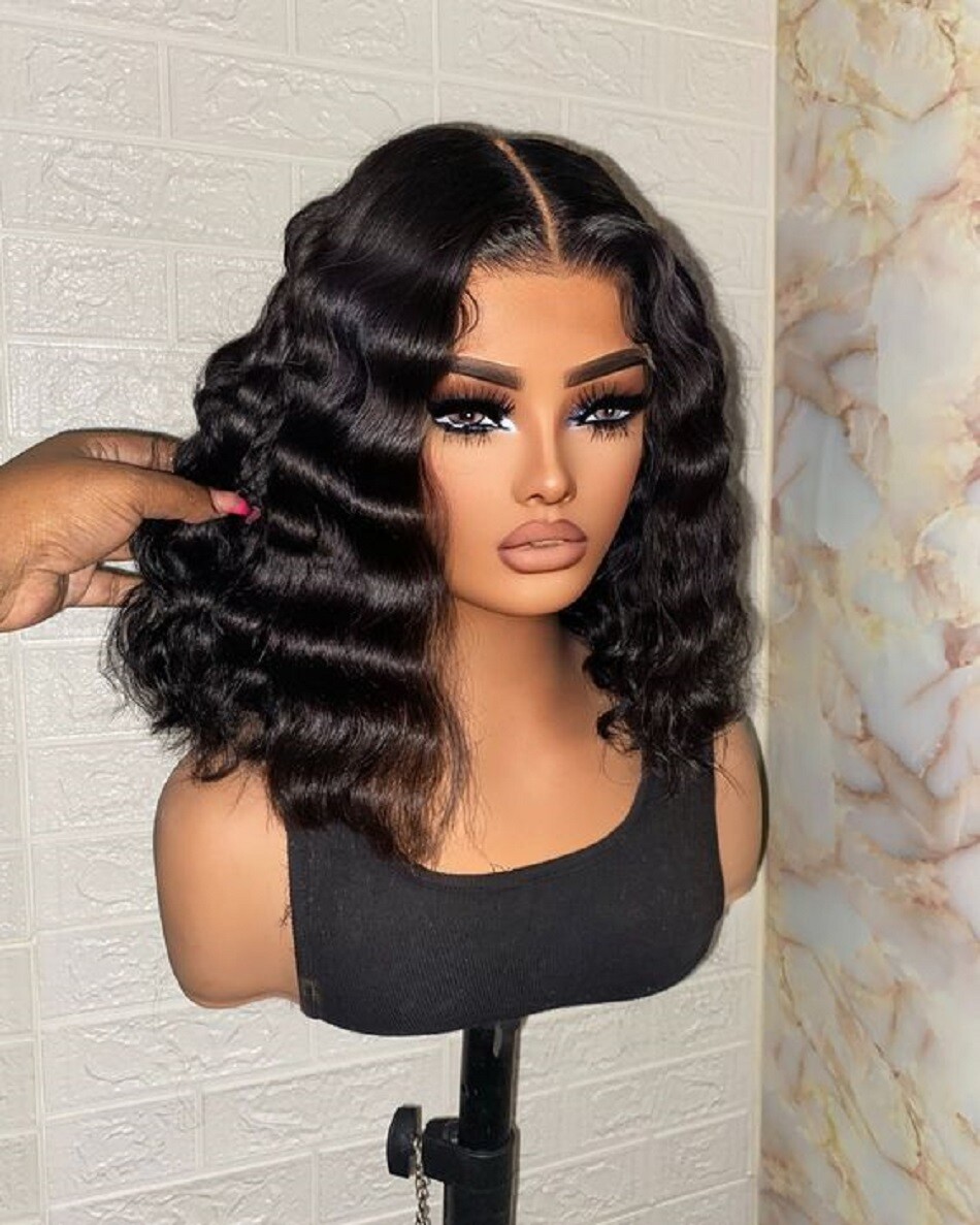 Short Wavy 13X6 Lace Front Human Hair Wigs Body Wave Pre Plucked Baby Hair 13X4