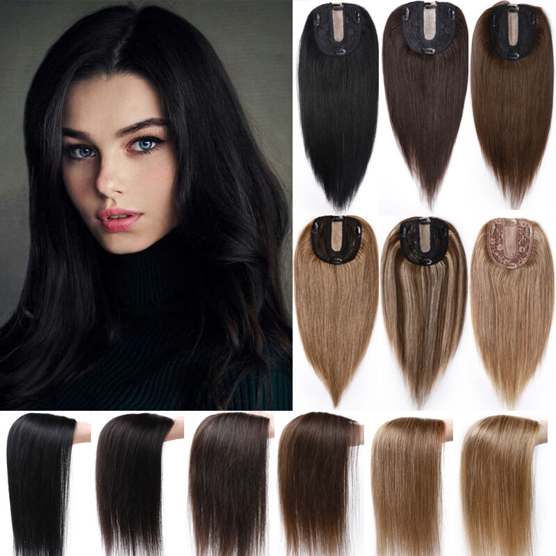 Clip in Topper Hairpiece Woman Toupee Virgin Human Hair Silk Base Lace Highligh