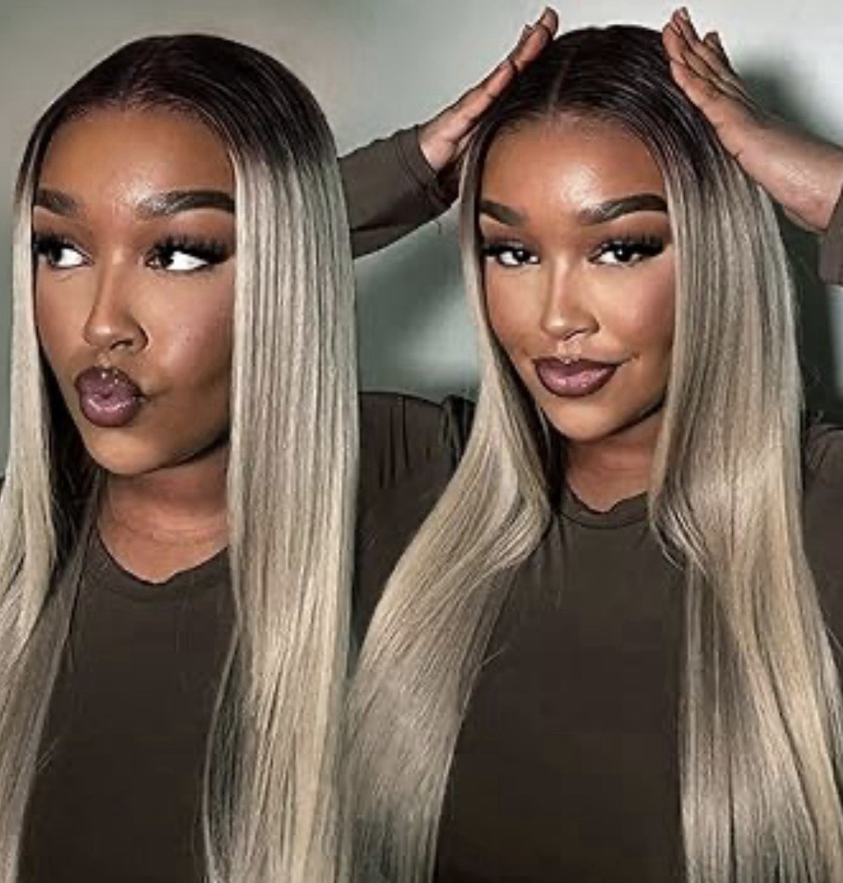 Ash Blonde Gray Body Wave Lace Front Wig Human Hair 200 Density Glueless 30inch