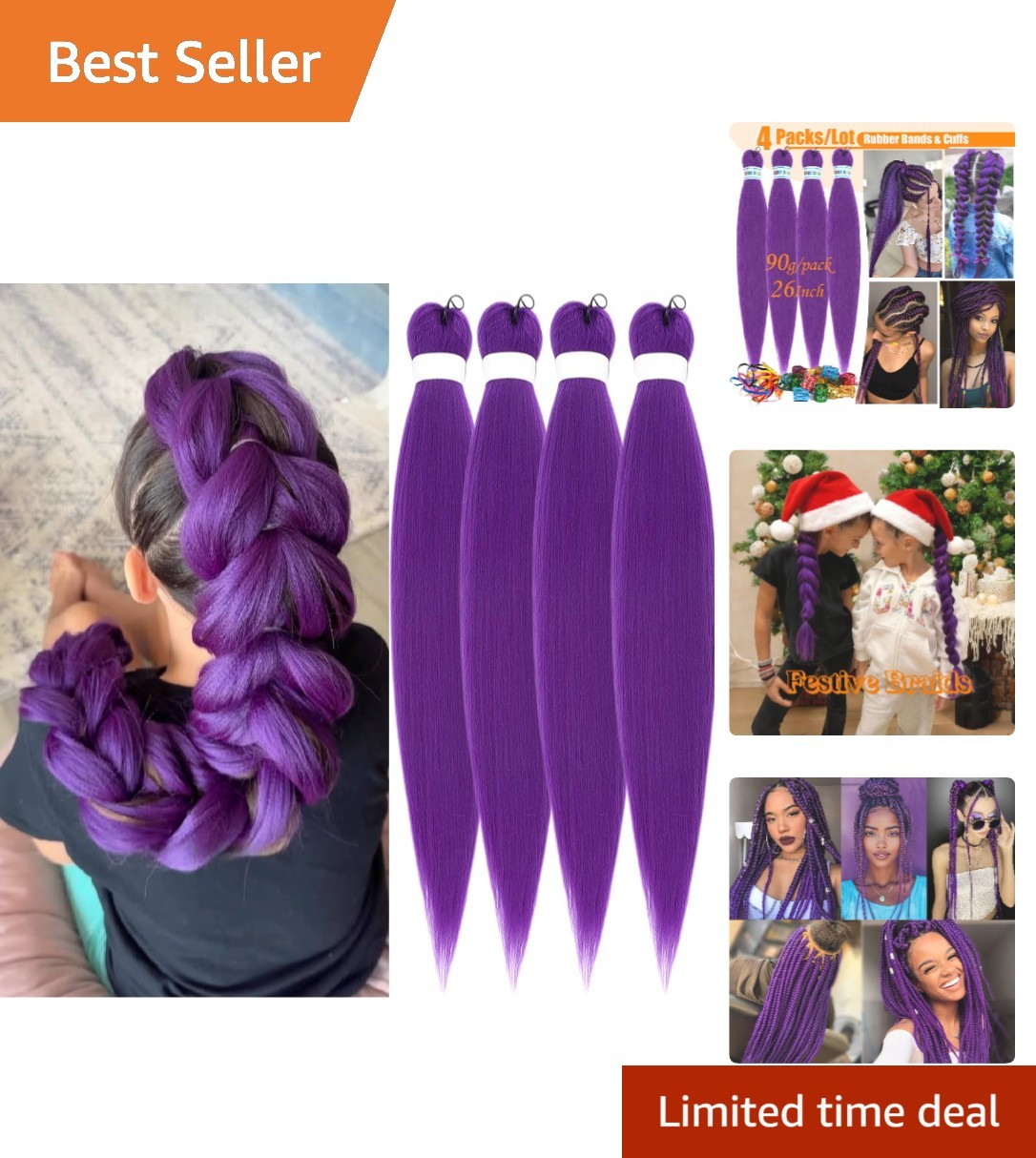 Long 26 Inch Dark Purple Braiding Hair – 4 Pack Yaki Texture Crochet Extensions