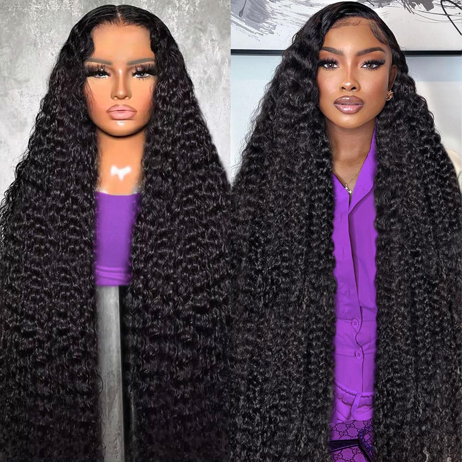 13×6 Deep Wave Lace Front Wig 200 Density HD Transparent Curly 30 Inch Pre Pluck