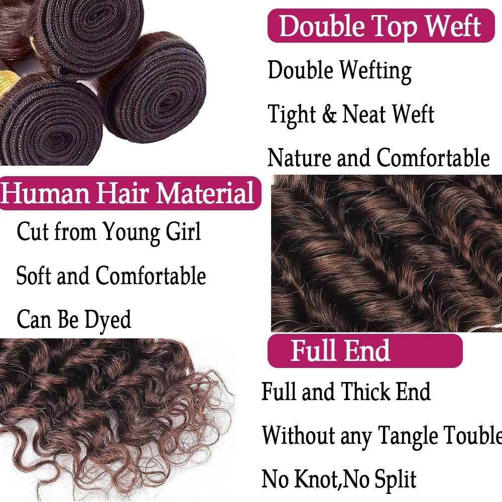 Color 4# Chocolate Brown Human Hair Bundles 22 24 26 inch Deep Wave Bundle Human