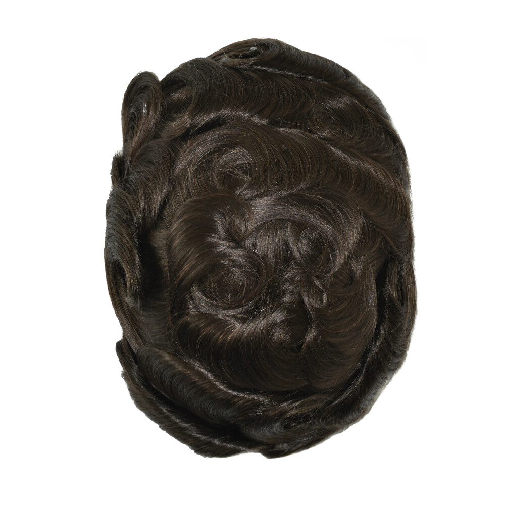 Mens Human Hair Replacement System Hairpiece Fine Mono Poly Skin Toupee BROWN