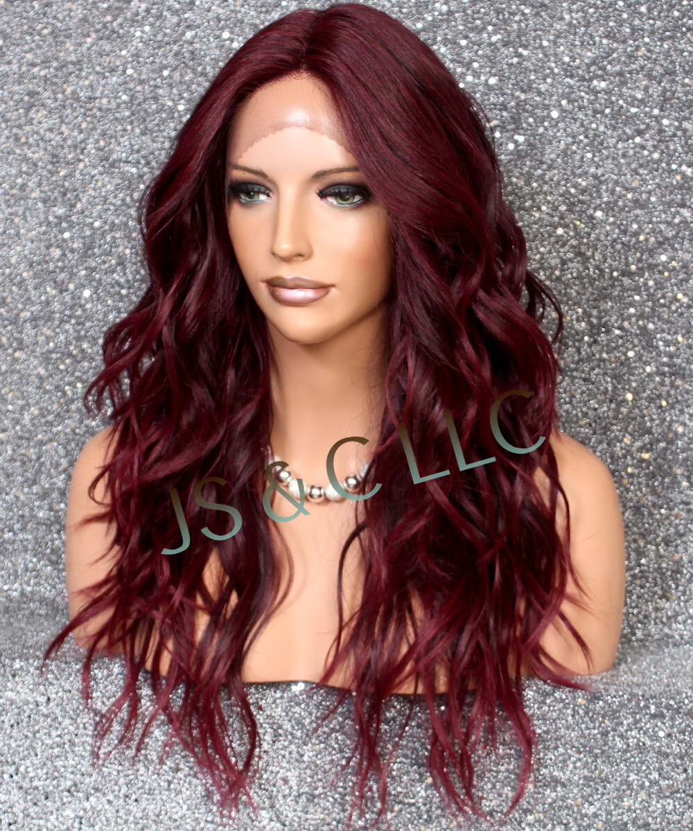 Human Hair Blend Full Lace Front wig Beach Wavy Burgundy Heat OK ORM T1B-425