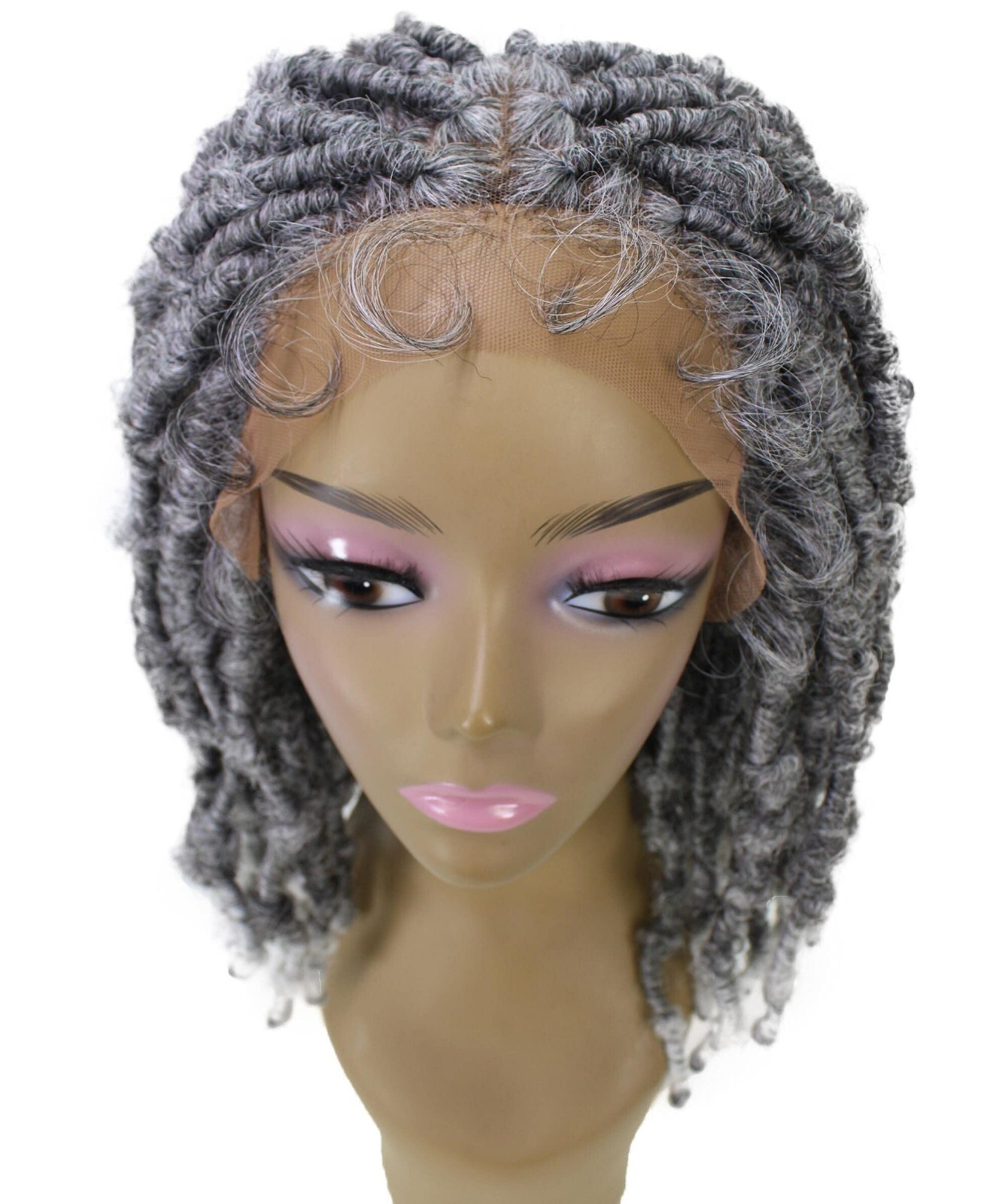 LUXLUXE Curly Ezelle 15.5″ inch Long 4X4 Hand Tied Lace Braid Braided Wig