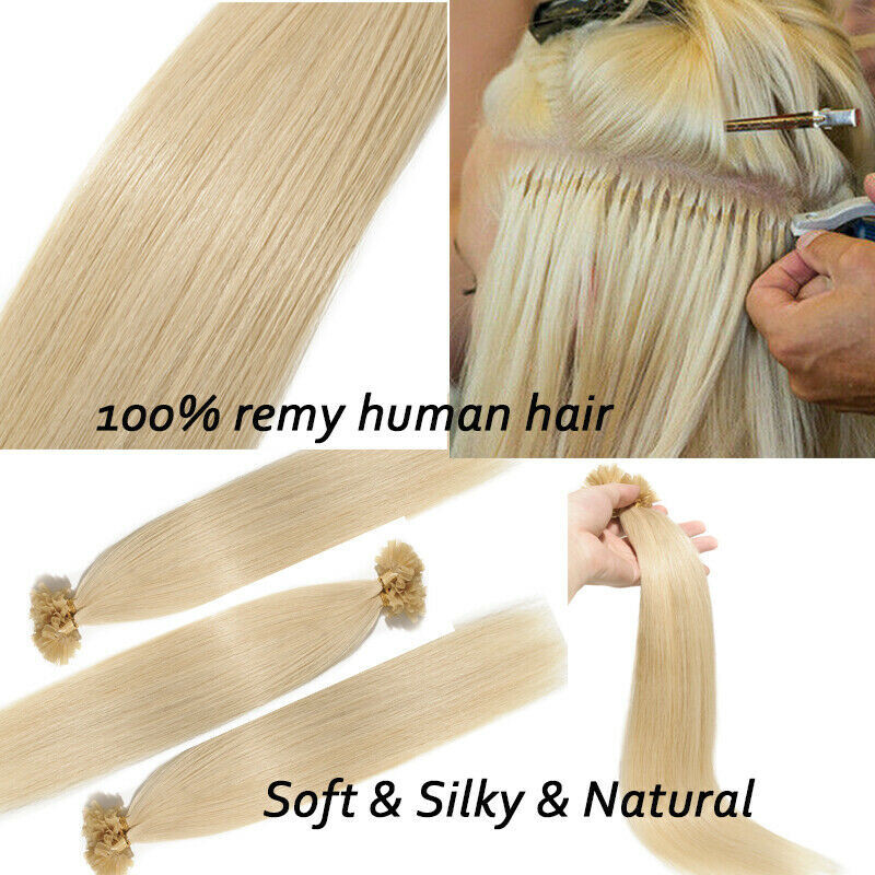 Keratin Bonded Nail U Tip Remy Human Hair Extensions Highlight Blonde Thick 100g
