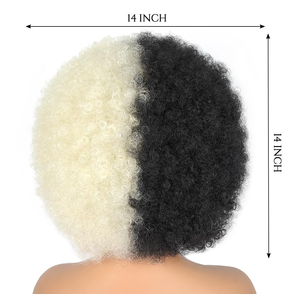 70’s Afro Wig for Women, Cruella Deville Short Afro Kinky Curly Wig, Glueless…