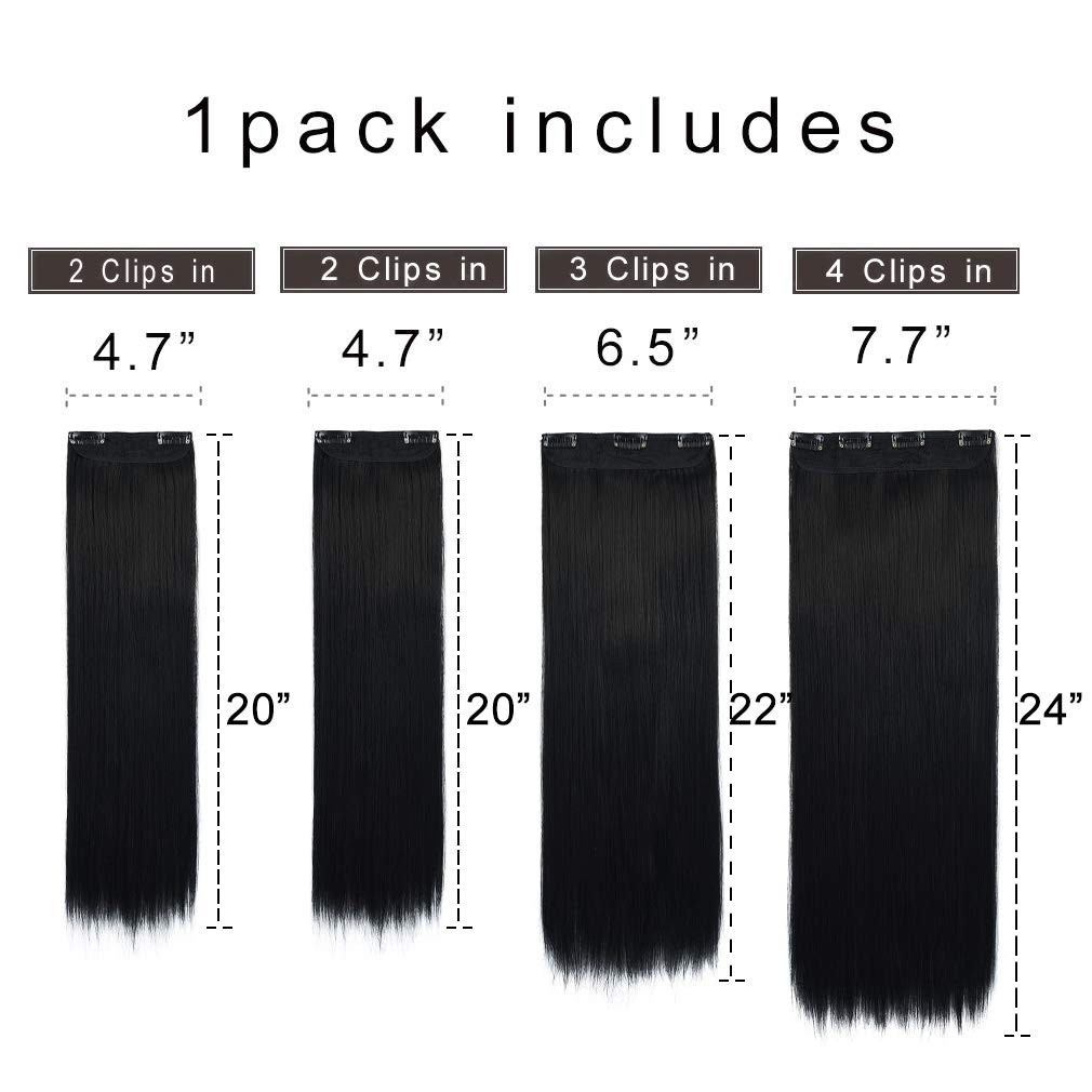 Multi-Length 20″ 22″ 24″ Long Straight Synthetic 4 PCS Set Thick Clip in on H…