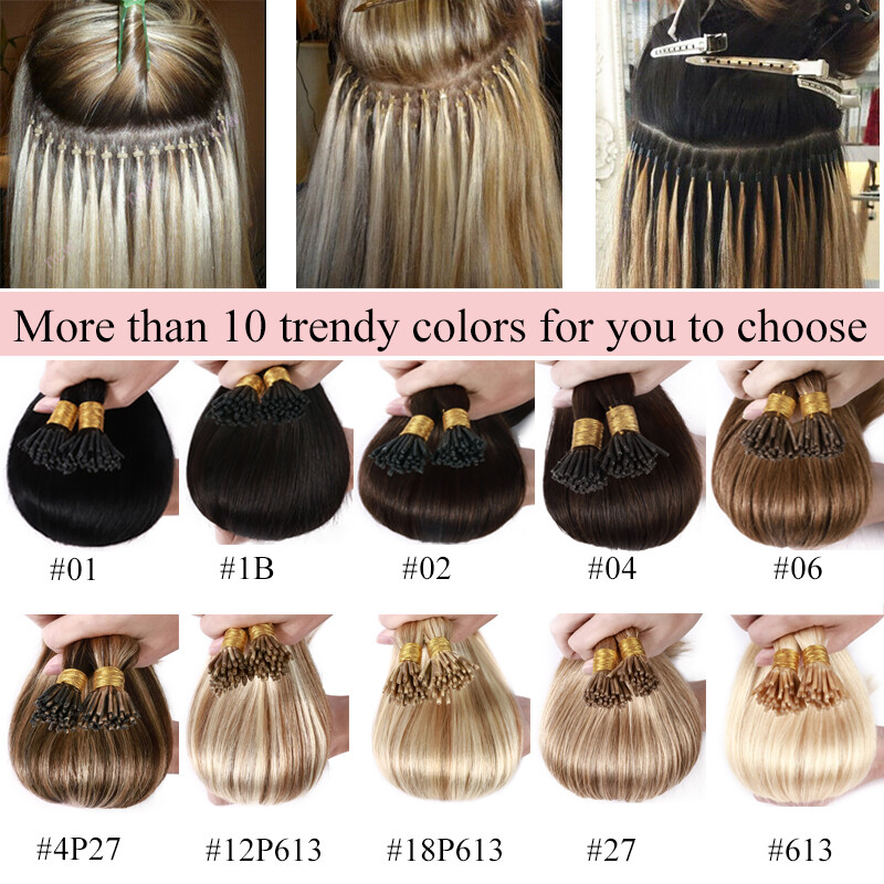 Russian Micro Bonds Stick I Tip Human Remy Hair Extensions Full Head 150G/14-24″