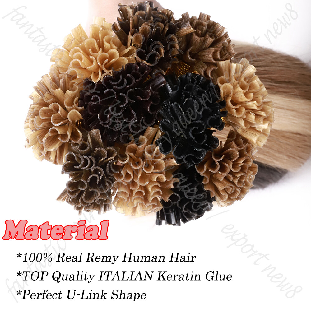 100/200PCS THICK Keratin Nail UTip Human Hair Extensions Mix/Highlight Hairpiece