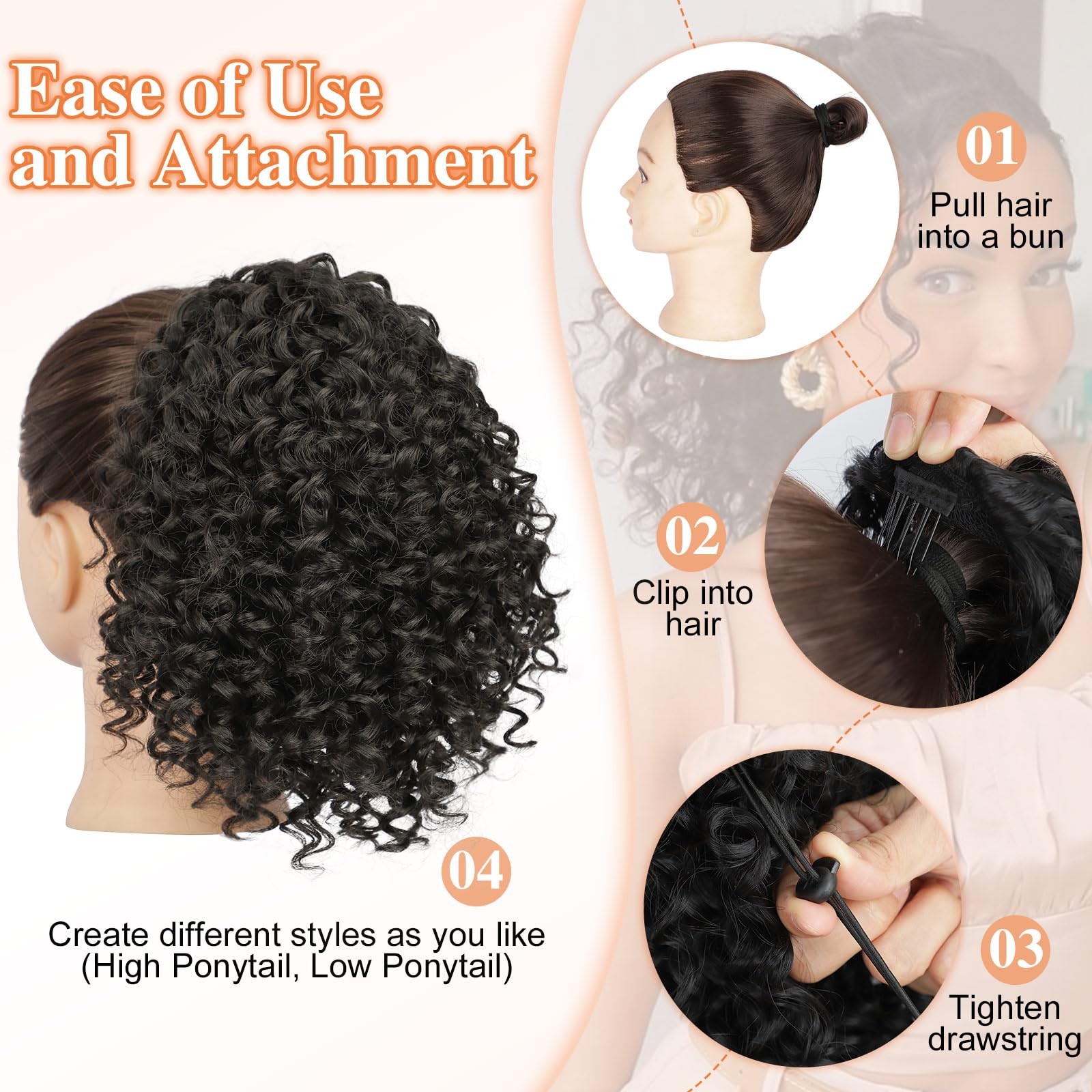 Curly Ponytail Extension 10 Inch Drawstring – 100% Japanese Fiber for Daily Use