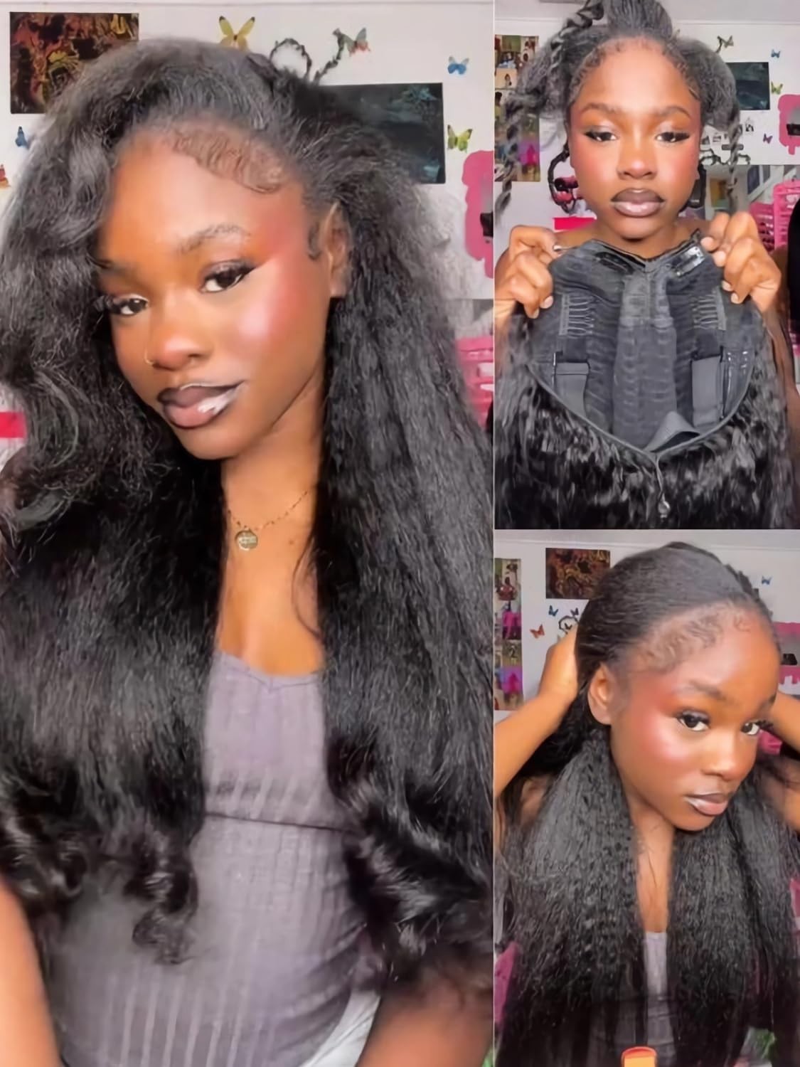 Kinky Straight V Part Wig – Glueless Human Hair, Clip-in, No Leave Out, 18