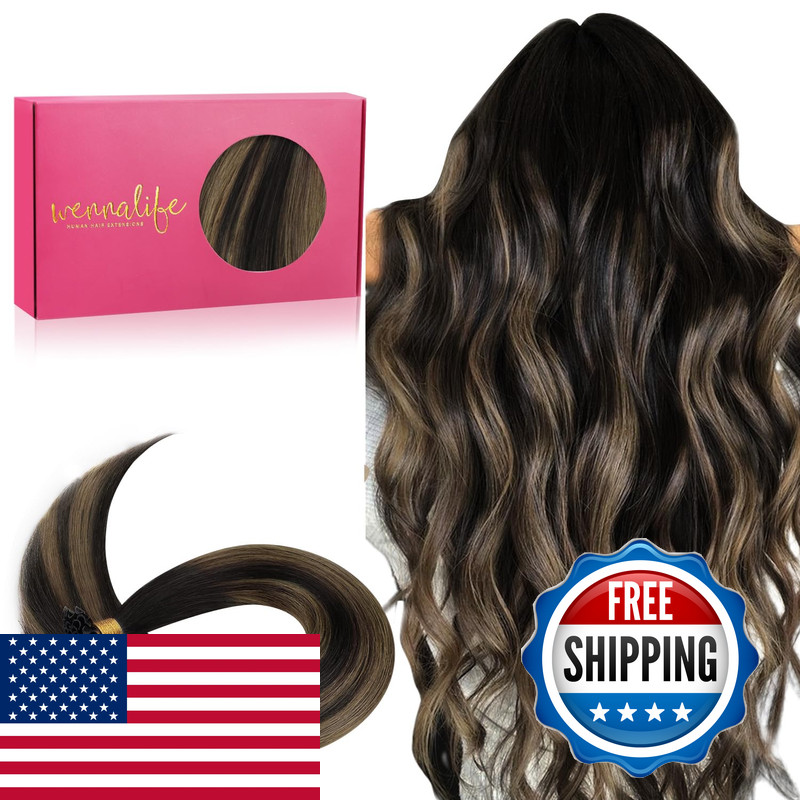Wennalife K Tip Hair Extensions Real Human Hair 50G 50S 14 Inch Balayage