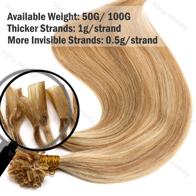 20-24Inch 100g Keratin Nail U Tip 100% Remy Human Hair Extensions Pre-Bonded US