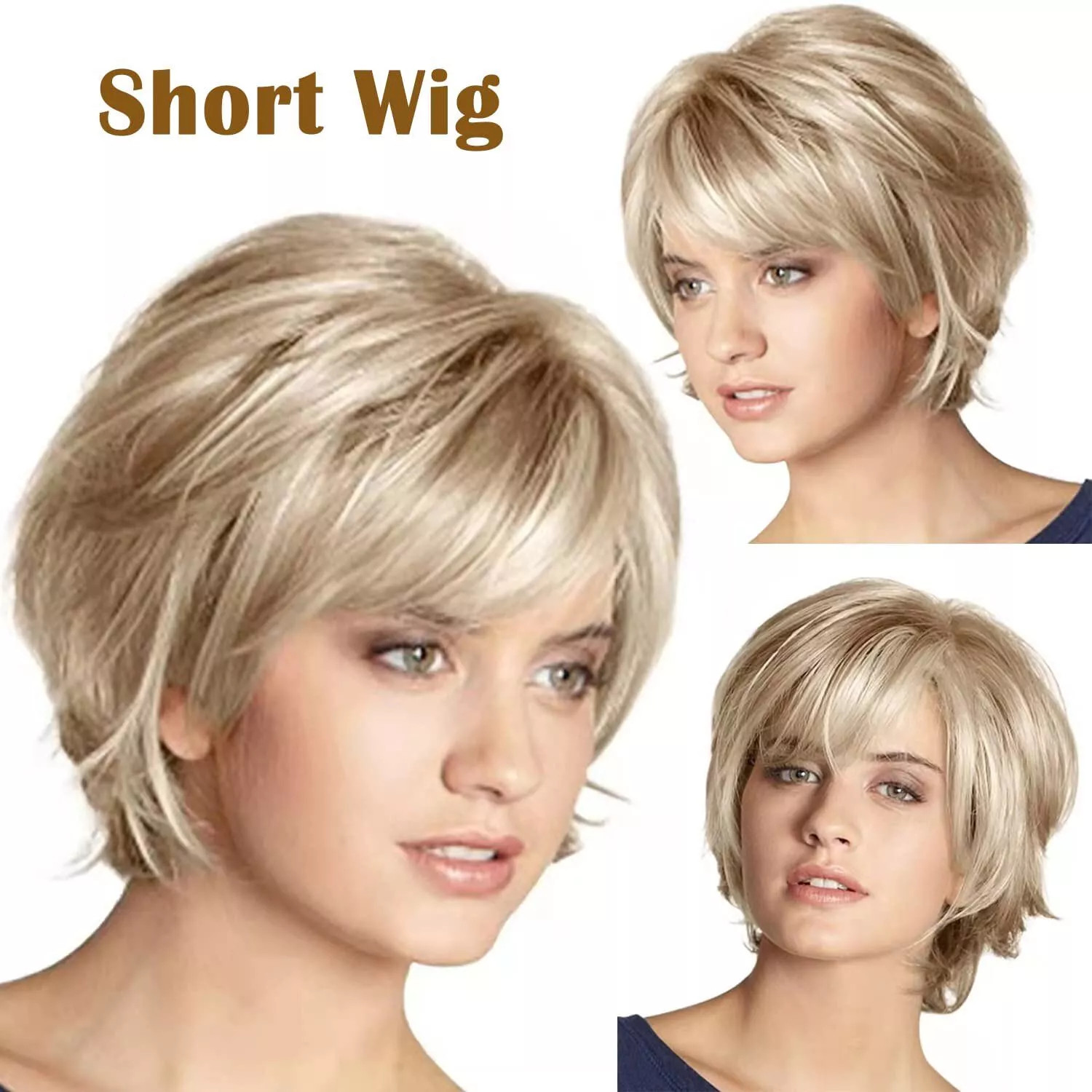 Short Blonde Wigs Blonde Mixed Brown Wigs for Women Natural Fluffy Synthetic