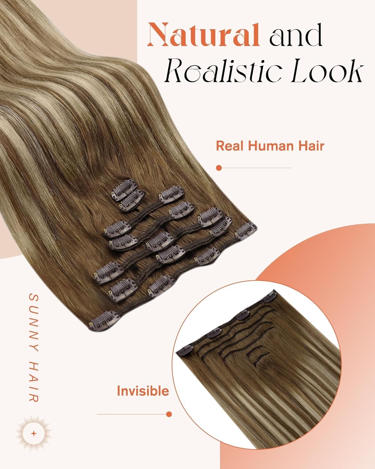 Sunny Hair CLIP-IN 12in Balayage Highlights Human Hair Extensions CP 6-60-6