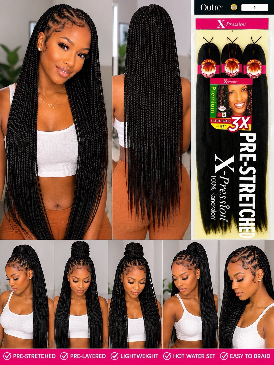 Outre X-Pression Ultra Braid 3X Pre-Stretched Pre-Layered 52in Synthetic 1B