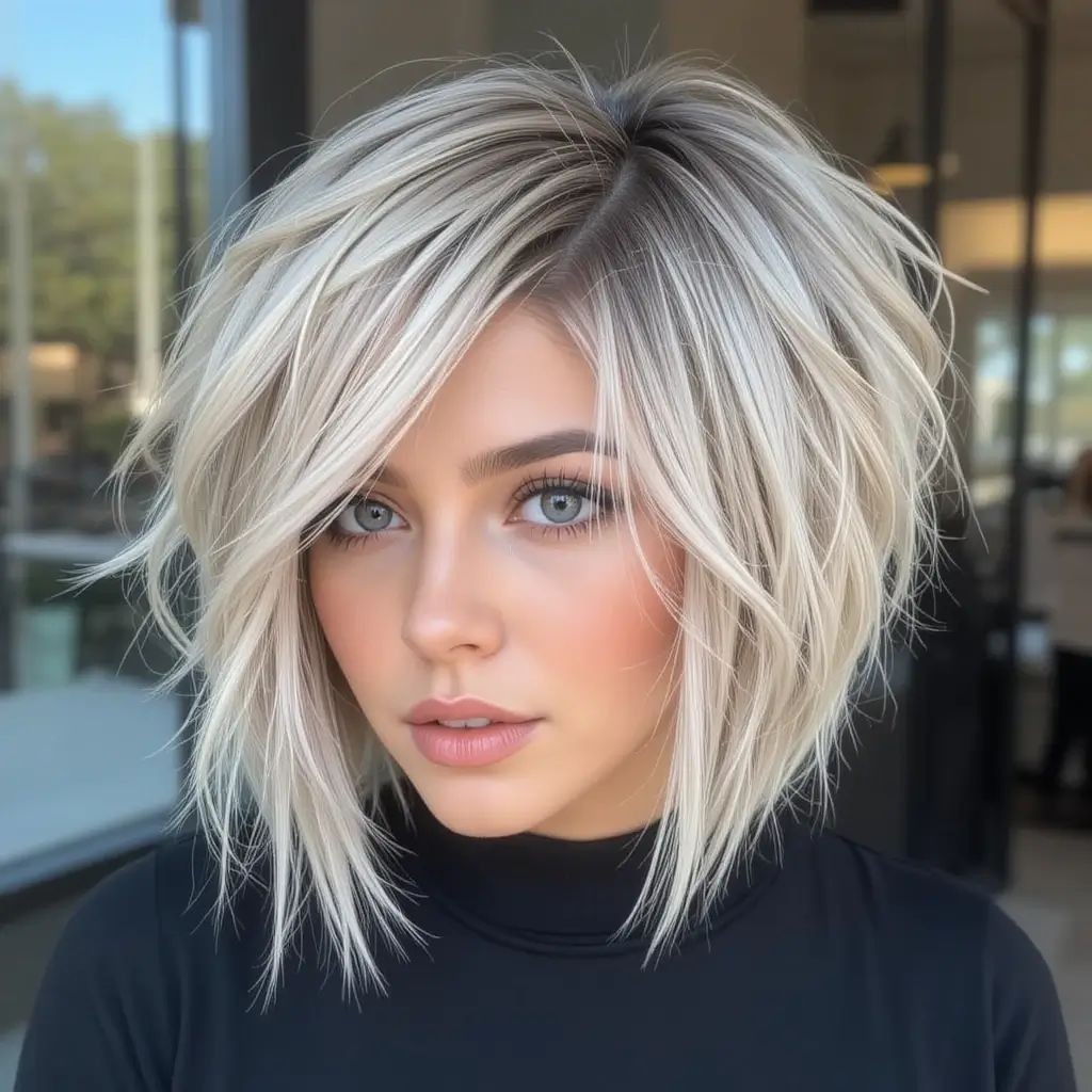 Ombre Ash Platinum Blond Wig Layered Cut 100% Human Hair Lace Front Wig