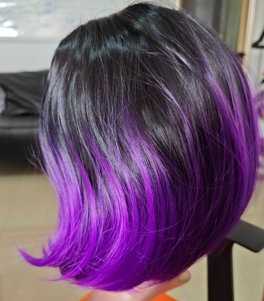 Ombre Black to Purple Wig Short Bob Wigs Shoulder Length Bob Hair Short Straigh