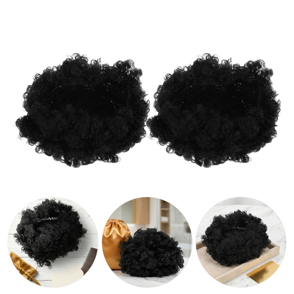 2Pcs Durable Afro Curly Synthetic Wigs Black Natural Style for Women