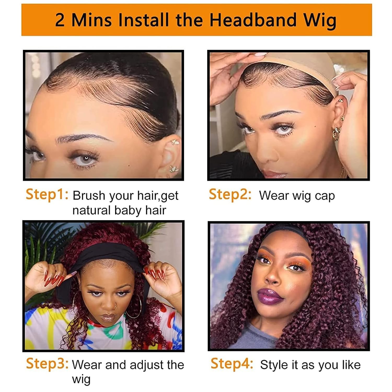 Comfortable Curly Headband Wig, 24 Inch Synthetic Hair with Earrings Included